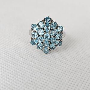 Genuine Paraiba Apatite Cluster Platinum/925 Size 6